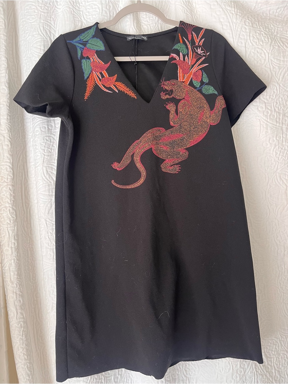 Zara Black Dress with Red and Green Embellished Panther